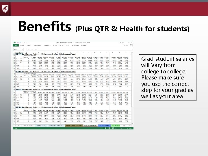 Benefits (Plus QTR & Health for students) Grad-student salaries will Vary from college to