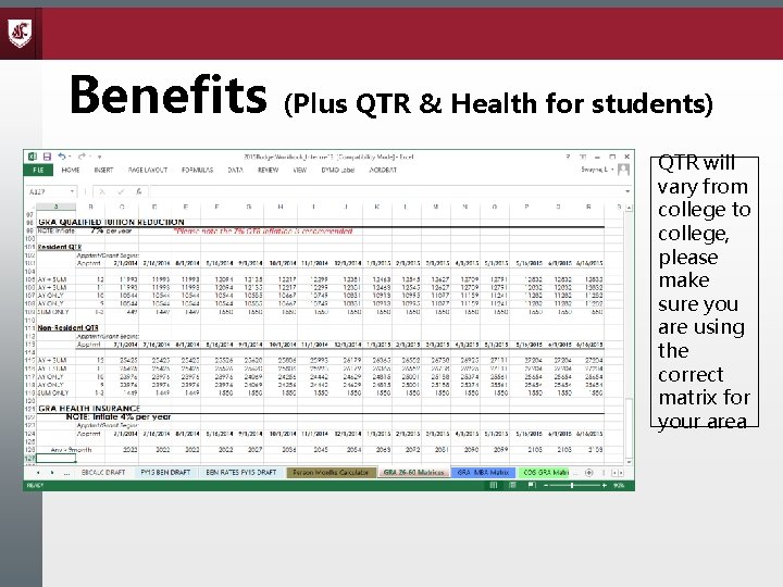 Benefits (Plus QTR & Health for students) QTR will vary from college to college,