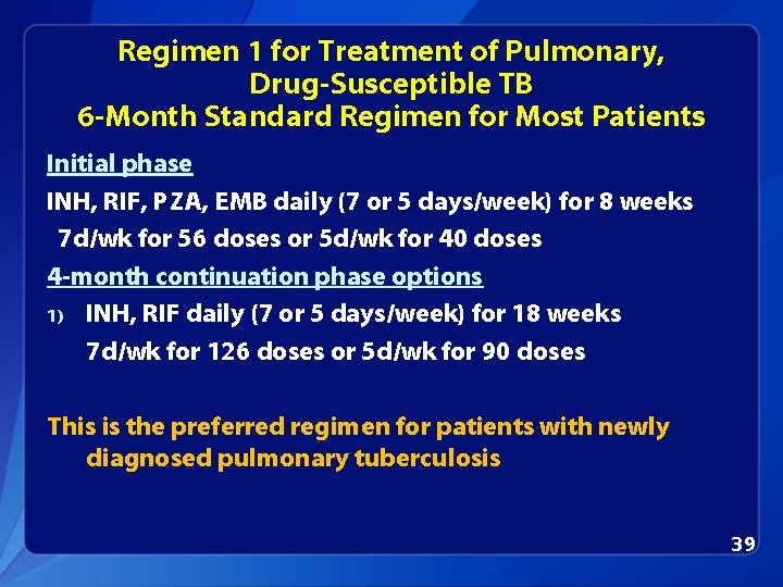 Regimen 1 for Treatment of Pulmonary, Drug-Susceptible TB 6 -Month Standard Regimen for Most