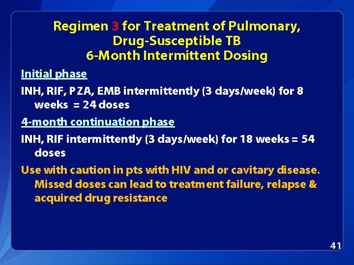 Regimen 3 for Treatment of Pulmonary, Drug-Susceptible TB 6 -Month Intermittent Dosing Initial phase