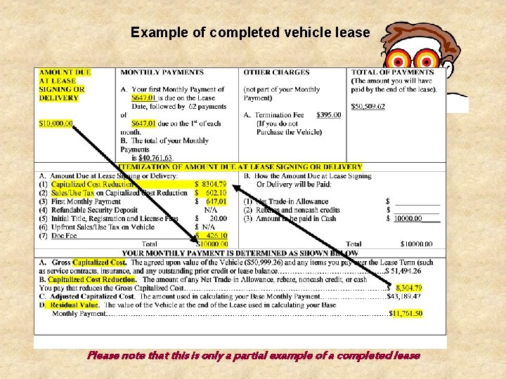 Example of completed vehicle lease Please note that this is only a partial example