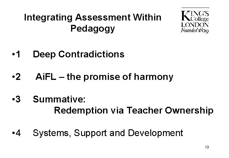 Integrating Assessment Within Pedagogy • 1 Deep Contradictions • 2 Ai. FL – the