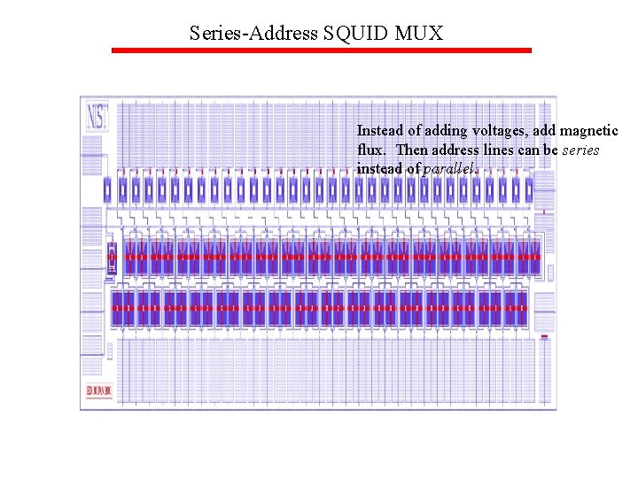 Series-Address SQUID MUX Instead of adding voltages, add magnetic flux. Then address lines can