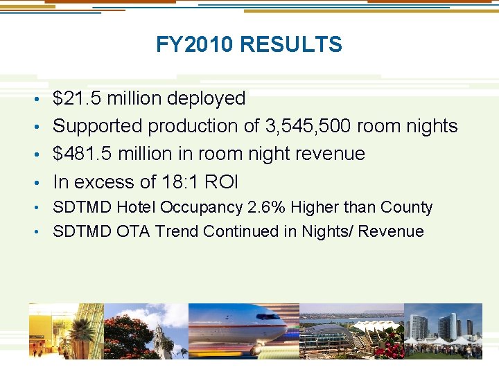 FY 2010 RESULTS $21. 5 million deployed • Supported production of 3, 545, 500