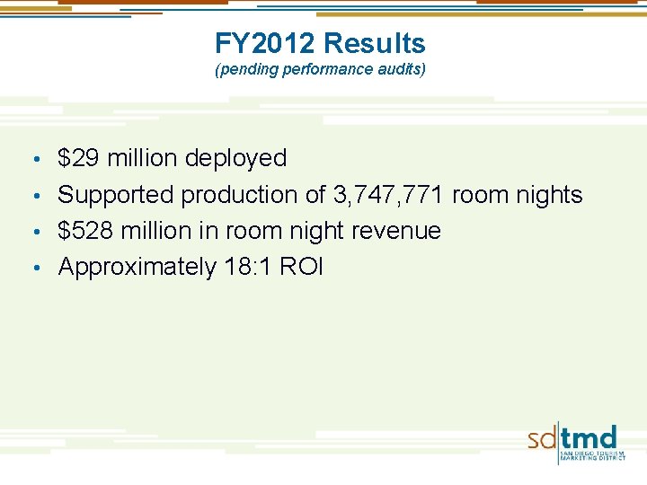 FY 2012 Results (pending performance audits) $29 million deployed • Supported production of 3,