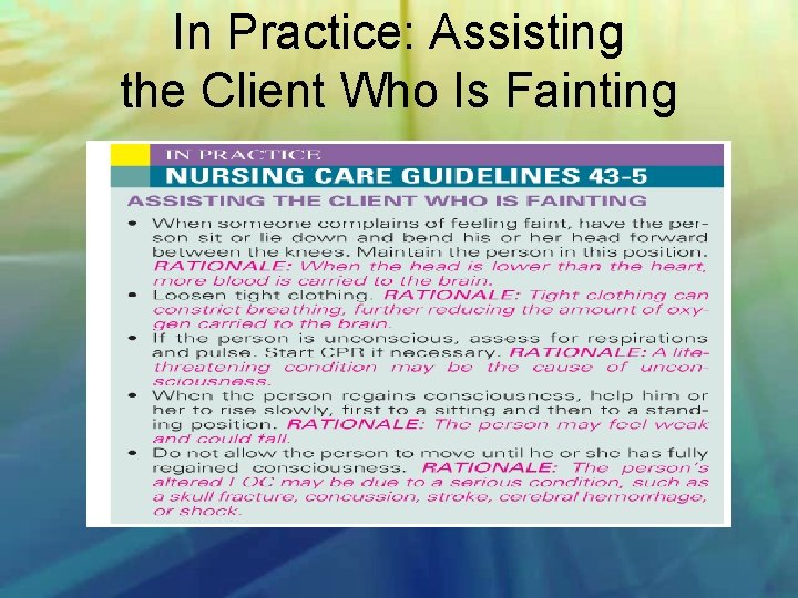 In Practice: Assisting the Client Who Is Fainting 