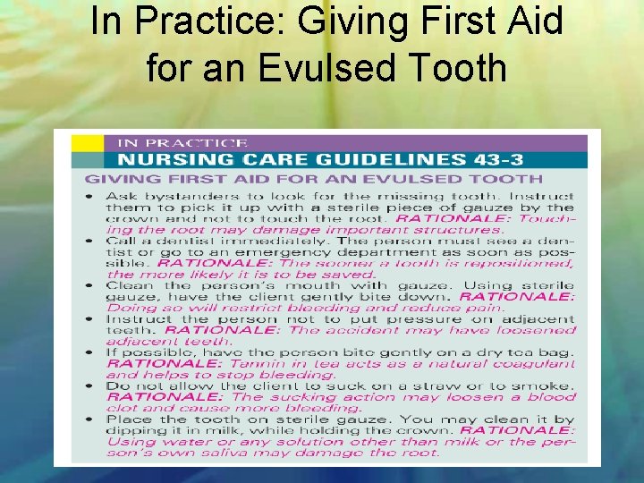 In Practice: Giving First Aid for an Evulsed Tooth 