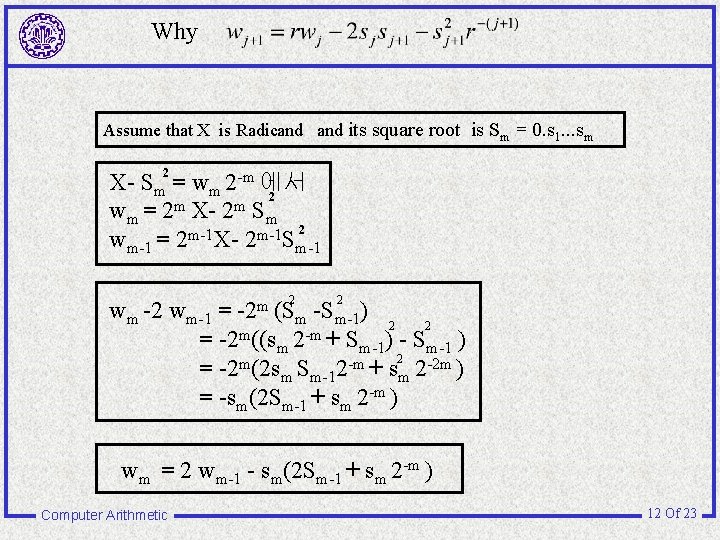 Why Assume that X is Radicand its square root is Sm = 0. s