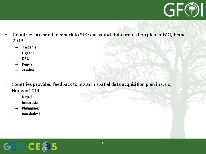  • Countries provided feedback to SDCG in spatial data acquisition plan in FAO,