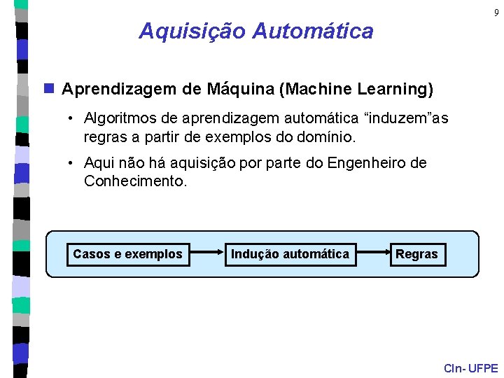 9 Aquisição Automática n Aprendizagem de Máquina (Machine Learning) • Algoritmos de aprendizagem automática