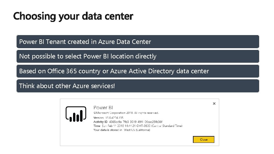 Power BI Tenant created in Azure Data Center Not possible to select Power BI