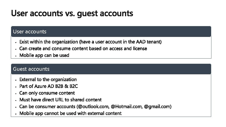 User accounts Guest accounts 