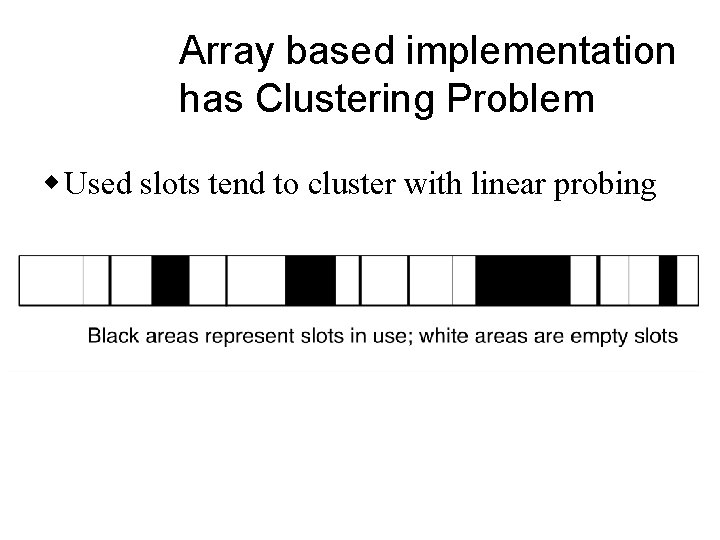 Array based implementation has Clustering Problem w Used slots tend to cluster with linear