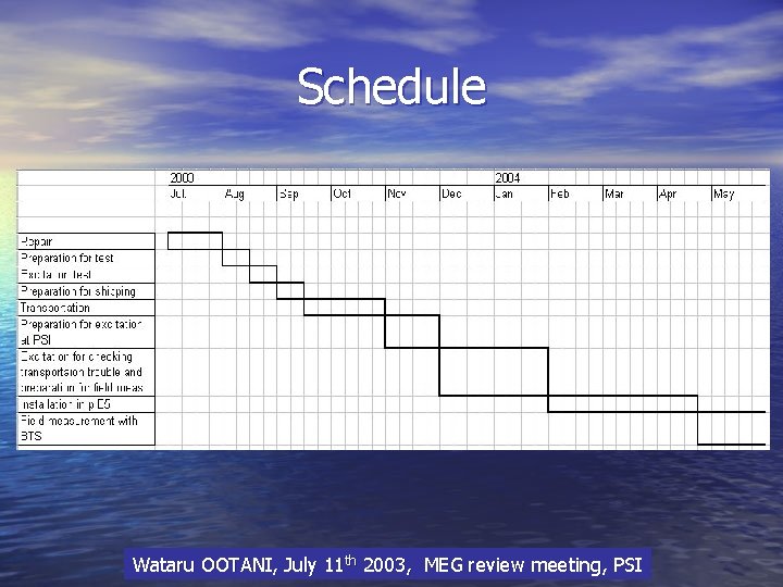 Schedule Wataru OOTANI, July 11 th 2003, MEG review meeting, PSI 