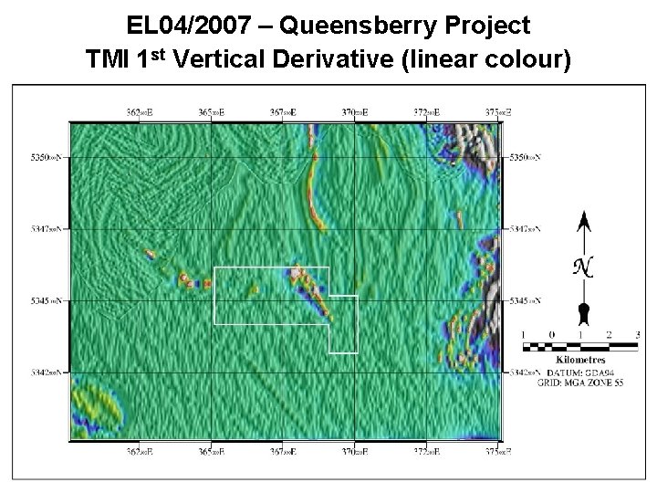 EL 04/2007 – Queensberry Project TMI 1 st Vertical Derivative (linear colour) 