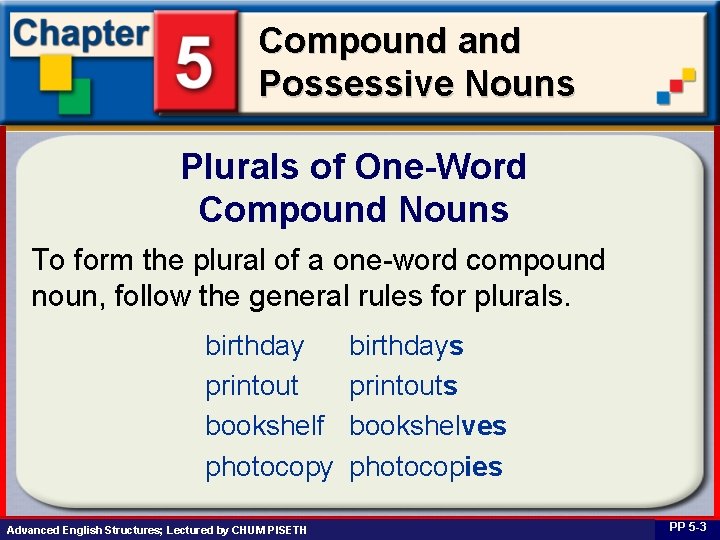 Compound and Possessive Nouns Plurals of One-Word Compound Nouns To form the plural of