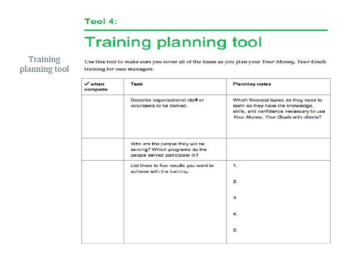 Training planning tool 