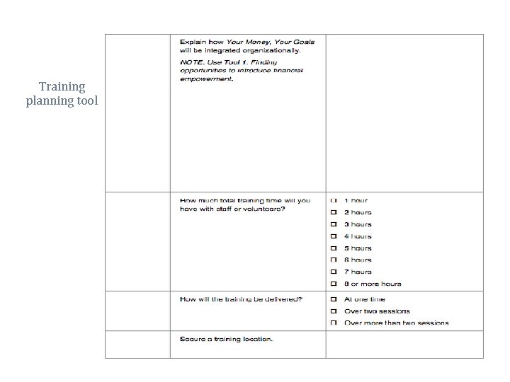 Training planning tool 