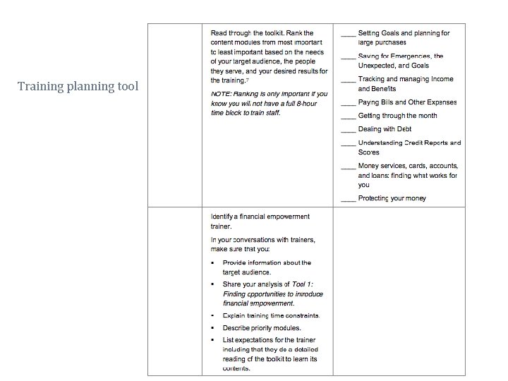Training planning tool 