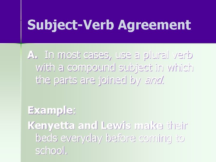 Subject-Verb Agreement A. In most cases, use a plural verb with a compound subject