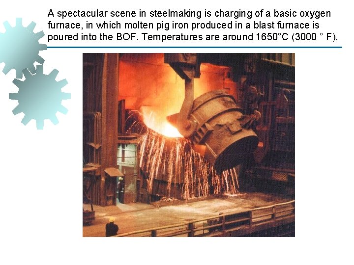 A spectacular scene in steelmaking is charging of a basic oxygen furnace, in which