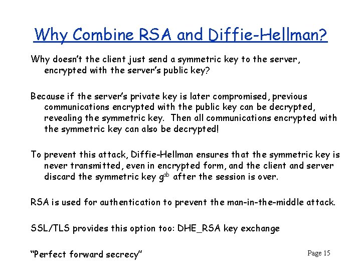 Why Combine RSA and Diffie-Hellman? Why doesn’t the client just send a symmetric key