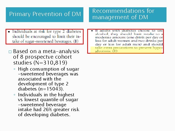 Primary Prevention of DM � Based on a meta-analysis of 8 prospectve cohort studies