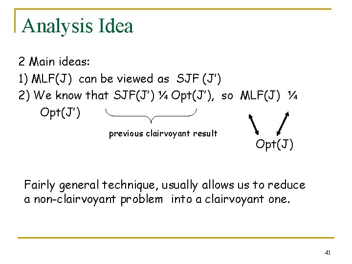 Analysis Idea 2 Main ideas: 1) MLF(J) can be viewed as SJF (J’) 2)