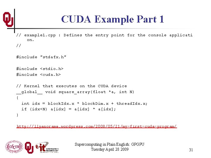 CUDA Example Part 1 // example 1. cpp : Defines the entry point for
