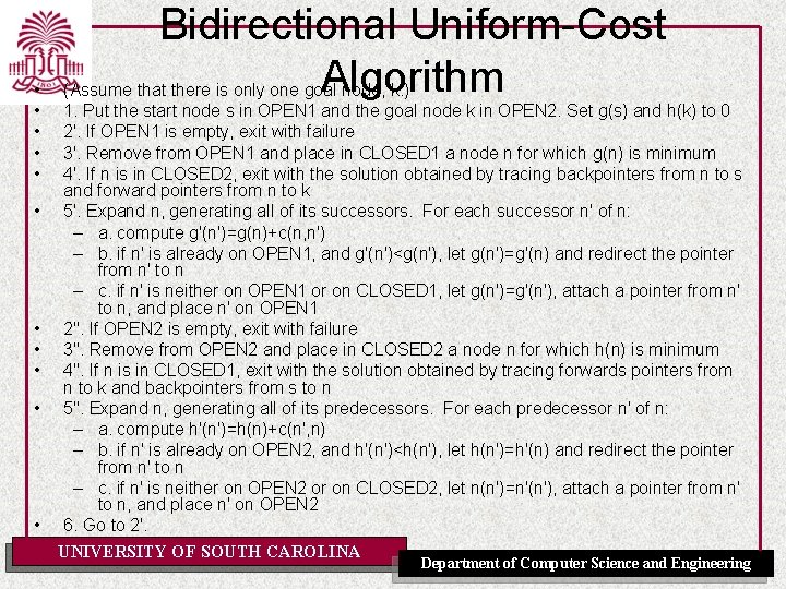  • • • Bidirectional Uniform-Cost Algorithm (Assume that there is only one goal