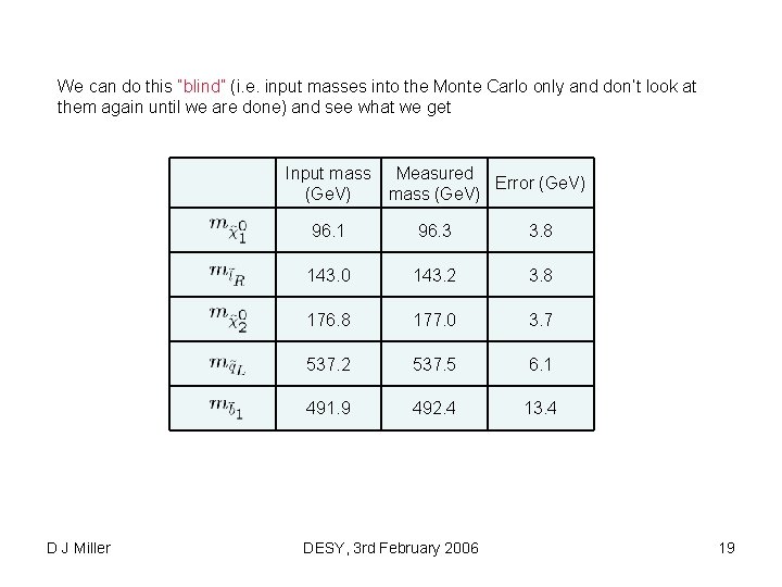We can do this “blind” (i. e. input masses into the Monte Carlo only