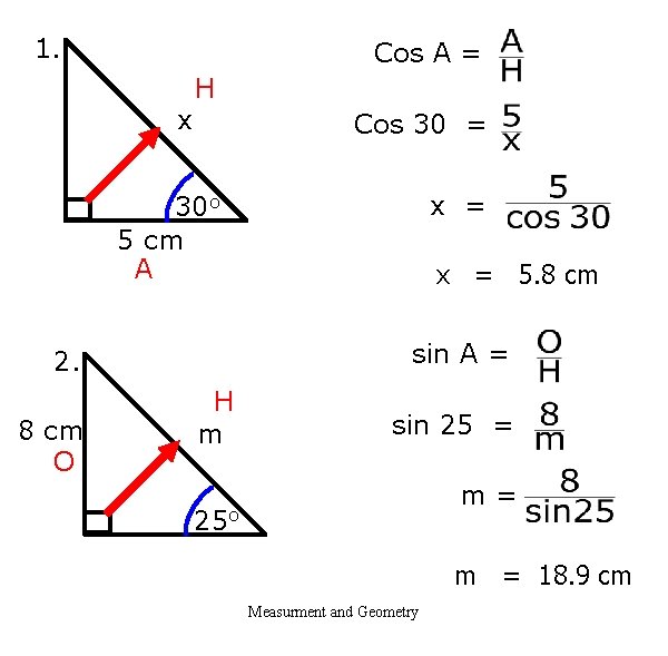 1. Cos A = x H Cos 30 = x = 30 o 5