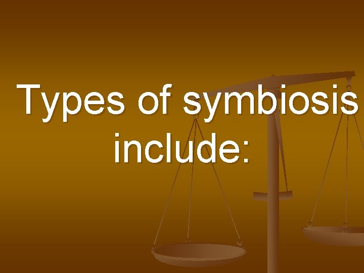 Types of symbiosis include: 