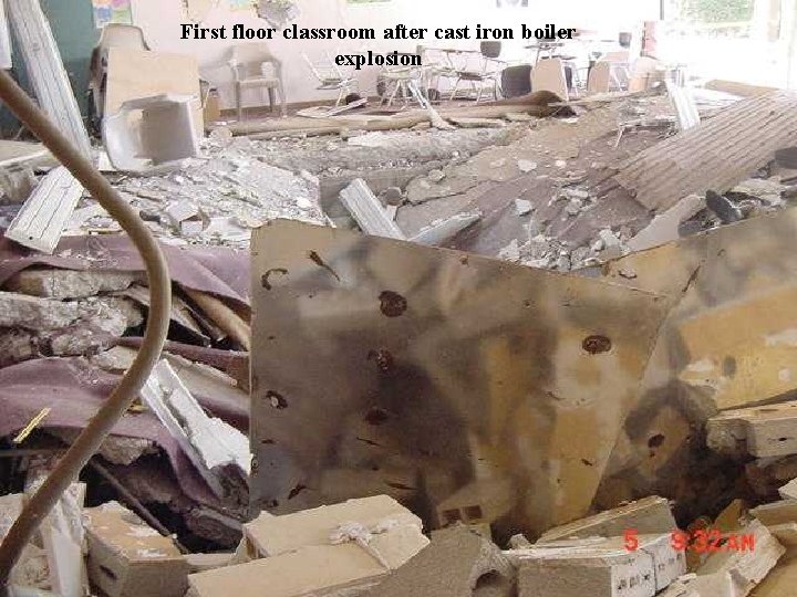 First floor classroom after cast iron boiler explosion 