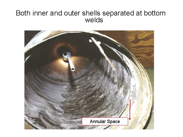 Both inner and outer shells separated at bottom welds Annular Space 