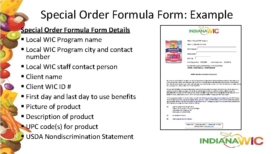 Special Order Formula Form: Example Special Order Formula Form Details § Local WIC Program