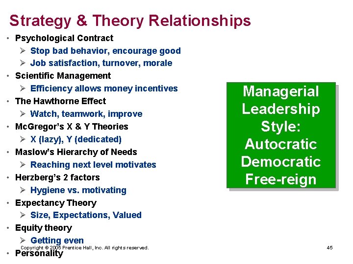 Strategy & Theory Relationships • Psychological Contract Ø Stop bad behavior, encourage good Ø