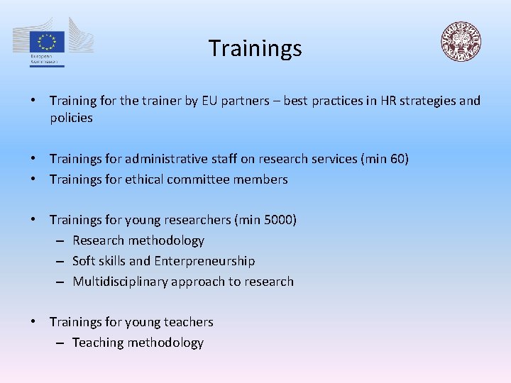 Trainings • Training for the trainer by EU partners – best practices in HR