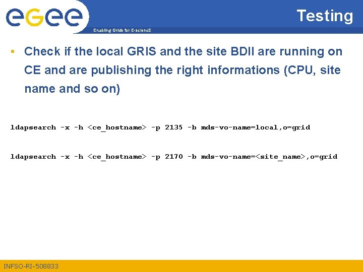 Testing Enabling Grids for E-scienc. E • Check if the local GRIS and the