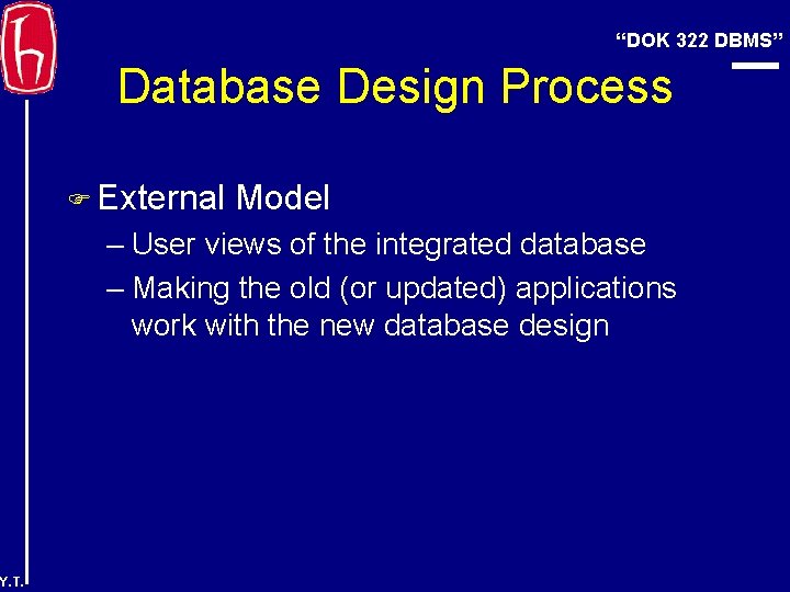 “DOK 322 DBMS” Database Design Process F External Model – User views of the