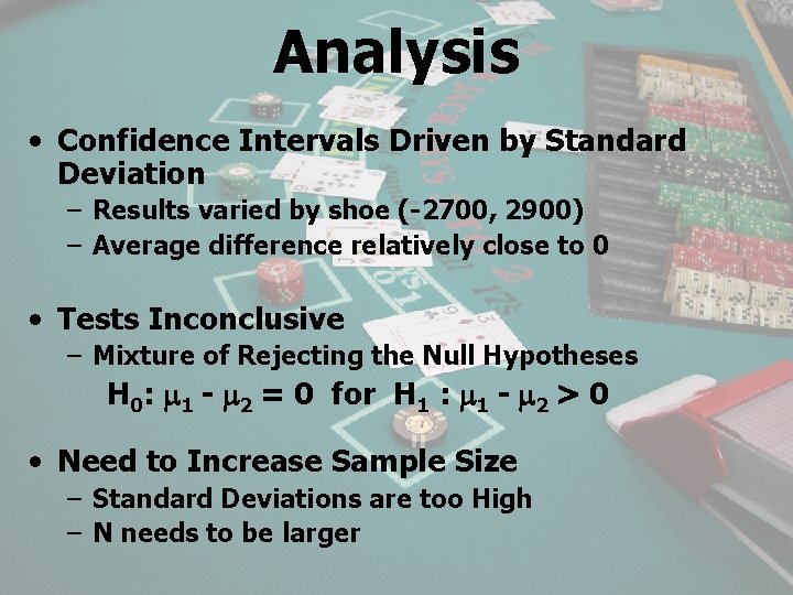 Analysis • Confidence Intervals Driven by Standard Deviation – Results varied by shoe (-2700,