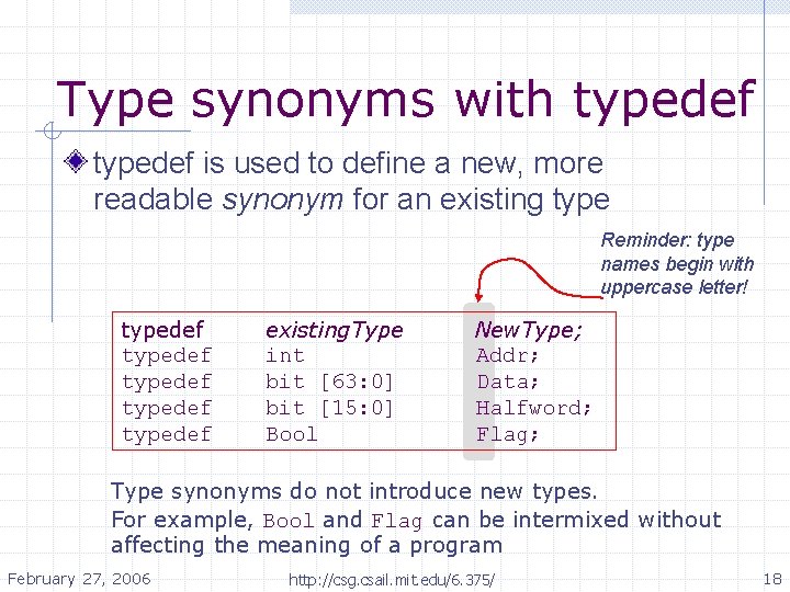 Type synonyms with typedef is used to define a new, more readable synonym for Type synonyms with typedef is used to define a new, more readable synonym for