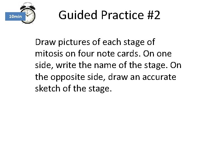 10 min Guided Practice #2 Draw pictures of each stage of mitosis on four