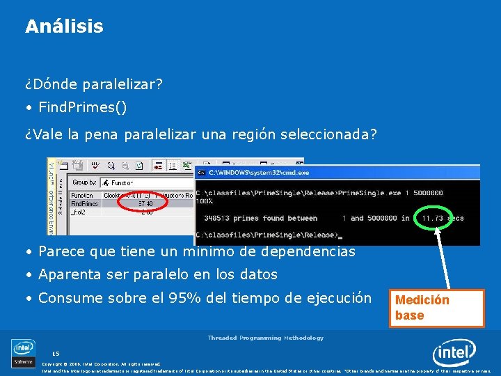 Análisis ¿Dónde paralelizar? • Find. Primes() ¿Vale la pena paralelizar una región seleccionada? •