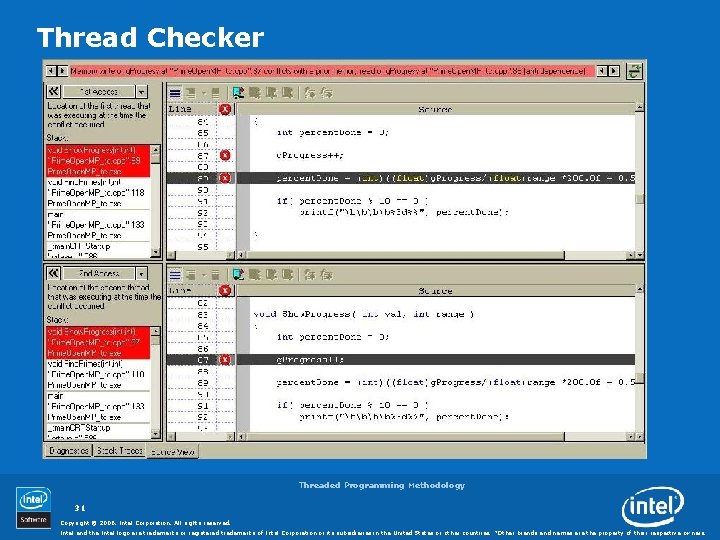 Thread Checker Threaded Programming Methodology 31 Copyright © 2006, Intel Corporation. All rights reserved.