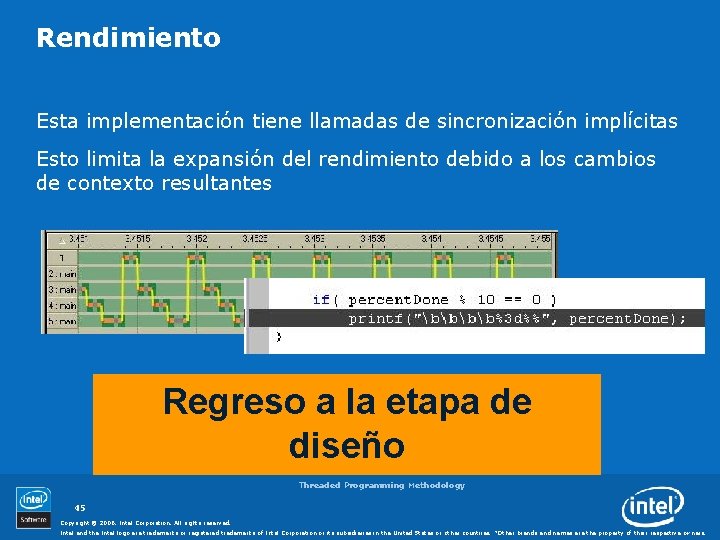 Rendimiento Esta implementación tiene llamadas de sincronización implícitas Esto limita la expansión del rendimiento