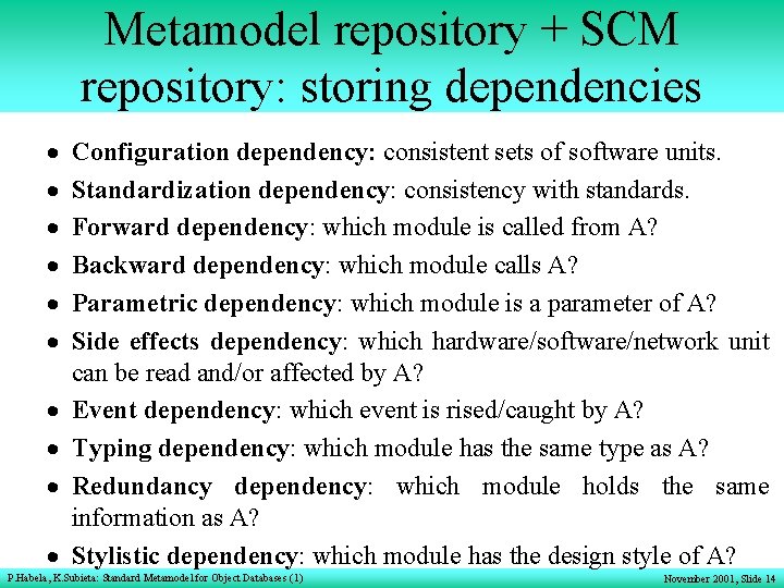 Metamodel repository + SCM repository: storing dependencies · · · · · Configuration dependency: