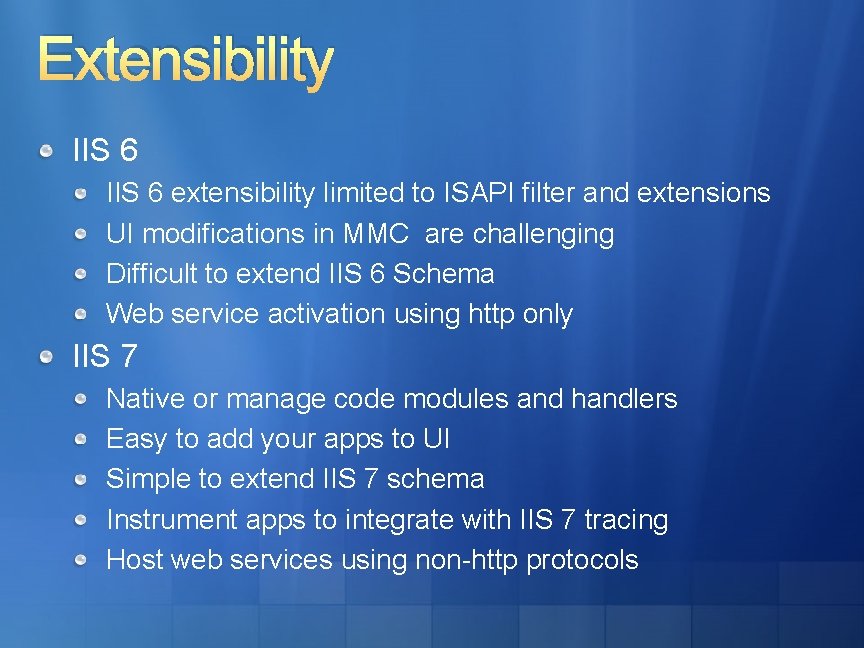 Extensibility IIS 6 extensibility limited to ISAPI filter and extensions UI modifications in MMC