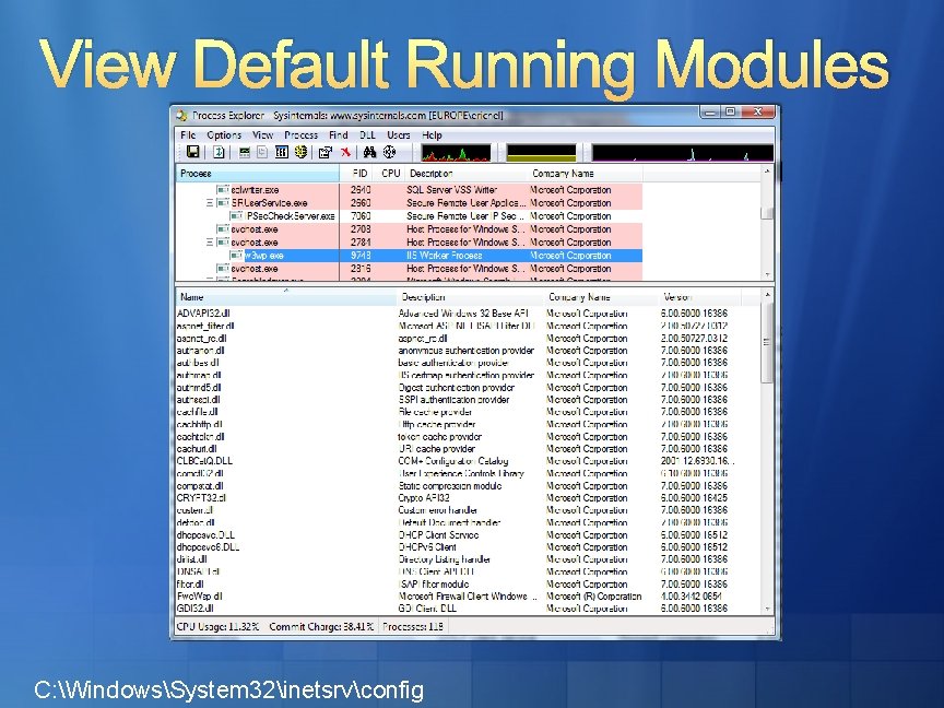 View Default Running Modules C: WindowsSystem 32inetsrvconfig 