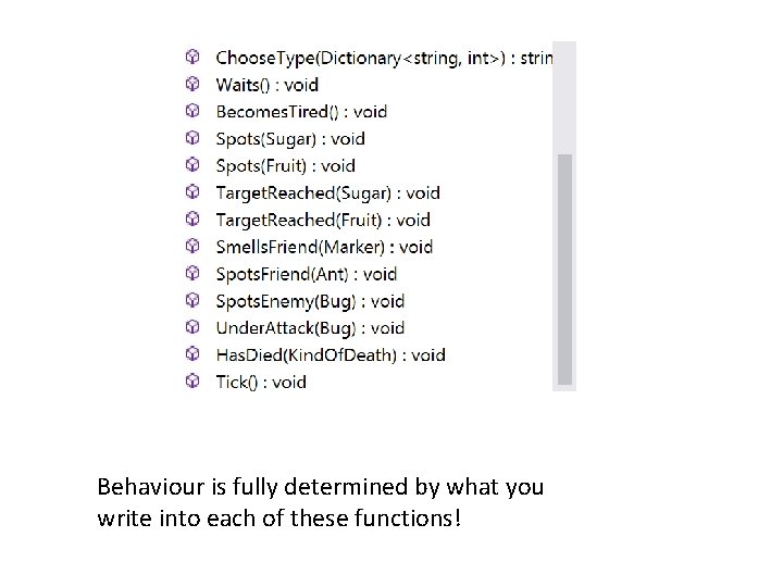 Behaviour is fully determined by what you write into each of these functions! 